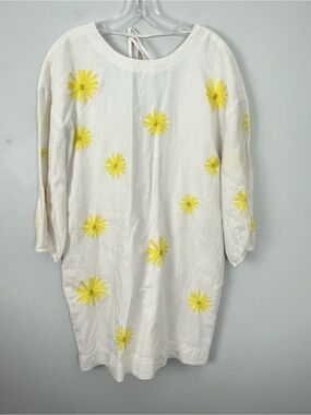Something Navy Embroidered Floral Linen Blend Shift Dress